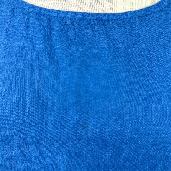 TERZO MILLENNIO Italian Linen Blue Short Sleeve Blouse Embroidered Ruffle Hem L - Picture 3 of 7